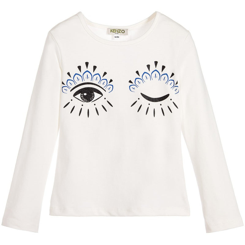 Kenzo Girls White 'Eyes' T-shirt Girls Tops Kenzo Paris [Petit_New_York]