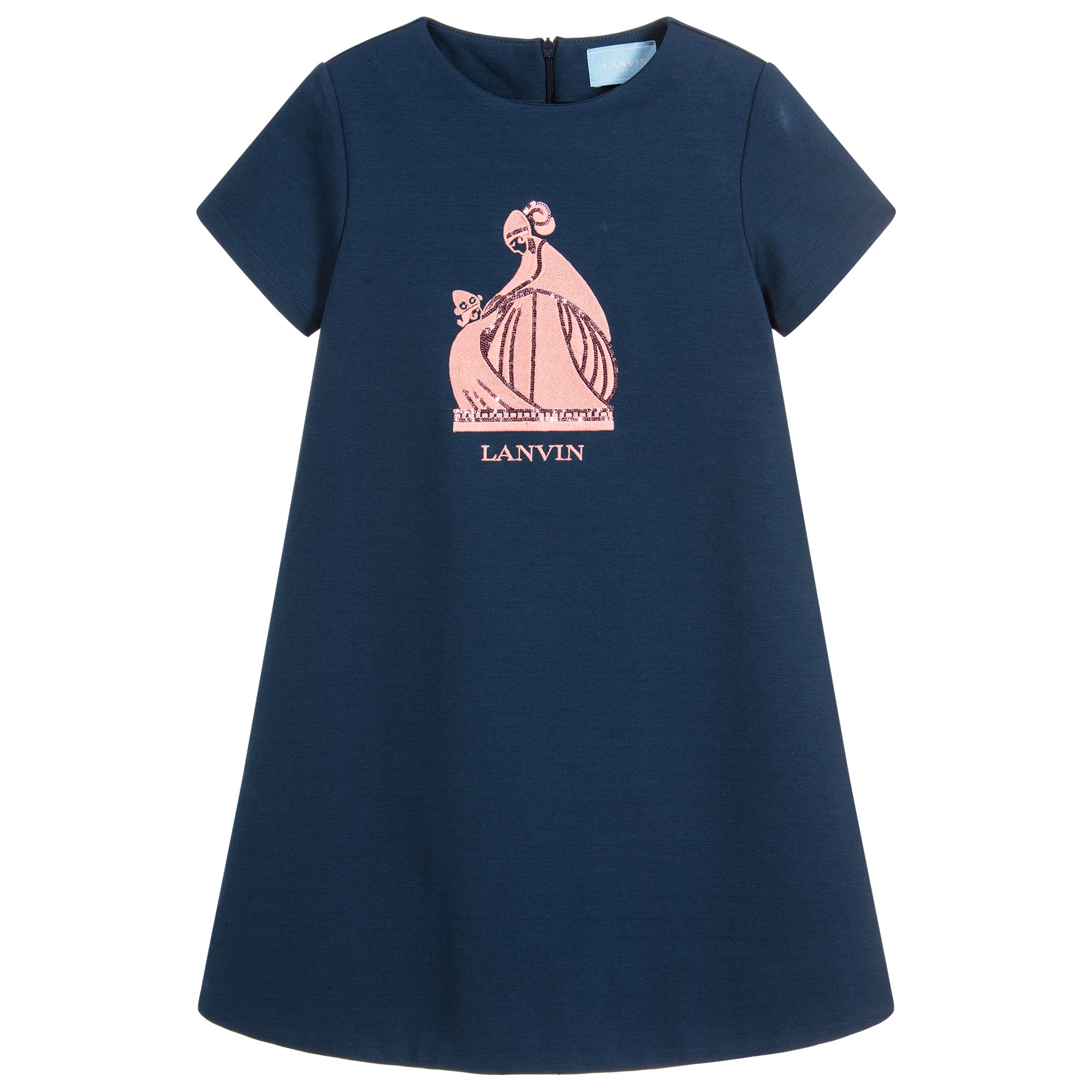 Lanvin Girls Blue with Pink Logo Dress Petit New York Lanvin Girls Blue with Pink Logo Dress Petit New York