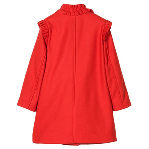 Girls Fancy Red Wool Coat with Ruffled Details