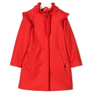 Girls Fancy Red Wool Coat with Ruffled Details