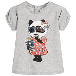 Little Marc Jacobs Baby Girls Grey 'Sequin Panda' Top Baby Tops Little Marc Jacobs [Petit_New_York]