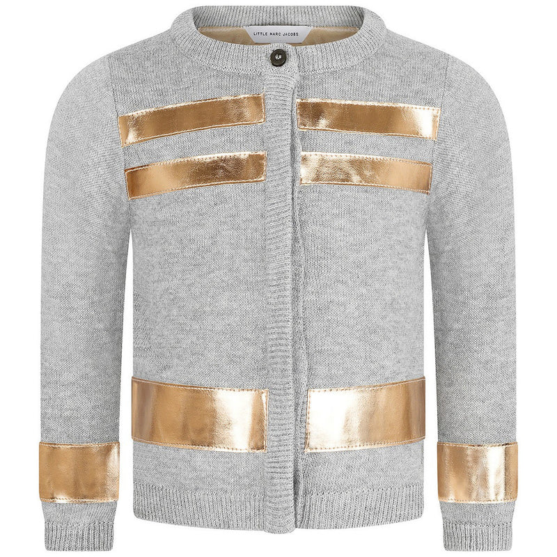 Little Marc Jacobs Girls Grey & Gold Striped Cardigan Girls Sweaters & Sweatshirts Little Marc Jacobs [Petit_New_York]