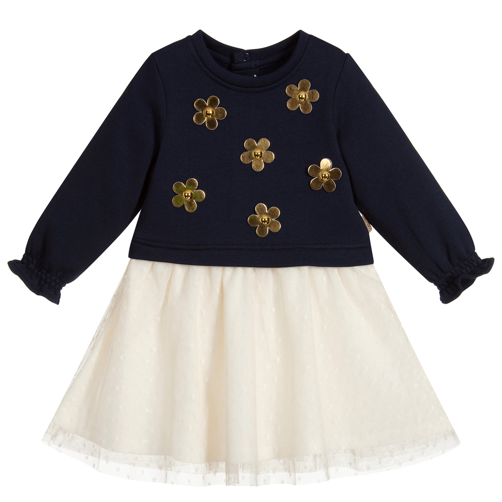 Baby Girls Navy Blue and Ivory Dress