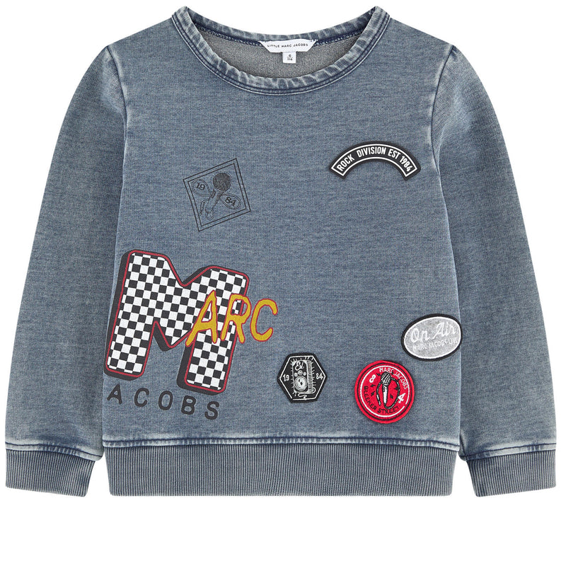 Little Marc Jacobs Boys Blue Grey Patched Sweatshirt Boys Sweaters & Sweatshirts Little Marc Jacobs [Petit_New_York]