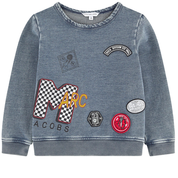 Little Marc Jacobs Boys Blue Grey Patched Sweatshirt – Petit New York