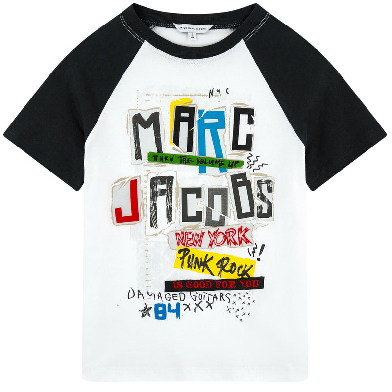 Marc Jacobs Boys White and Black Printed Rock 'n' Roll T-shirt