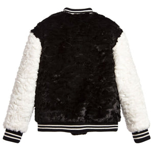 Marc Jacobs Girls Black Fuzzy Varsity Jacket (Mini-Me) Girls Jackets & Coats Little Marc Jacobs [Petit_New_York]