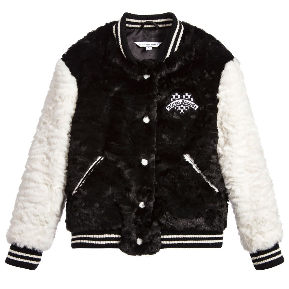 Marc Jacobs Girls Black Fuzzy Varsity Jacket (Mini-Me)