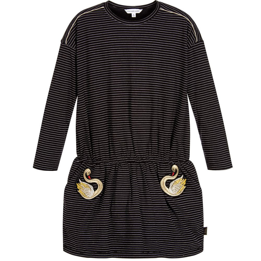 LITTLE MARC JACOBS Girls Striped Dress with Swans LITTLE MARC JACOBS Girls Striped Dress with Swans