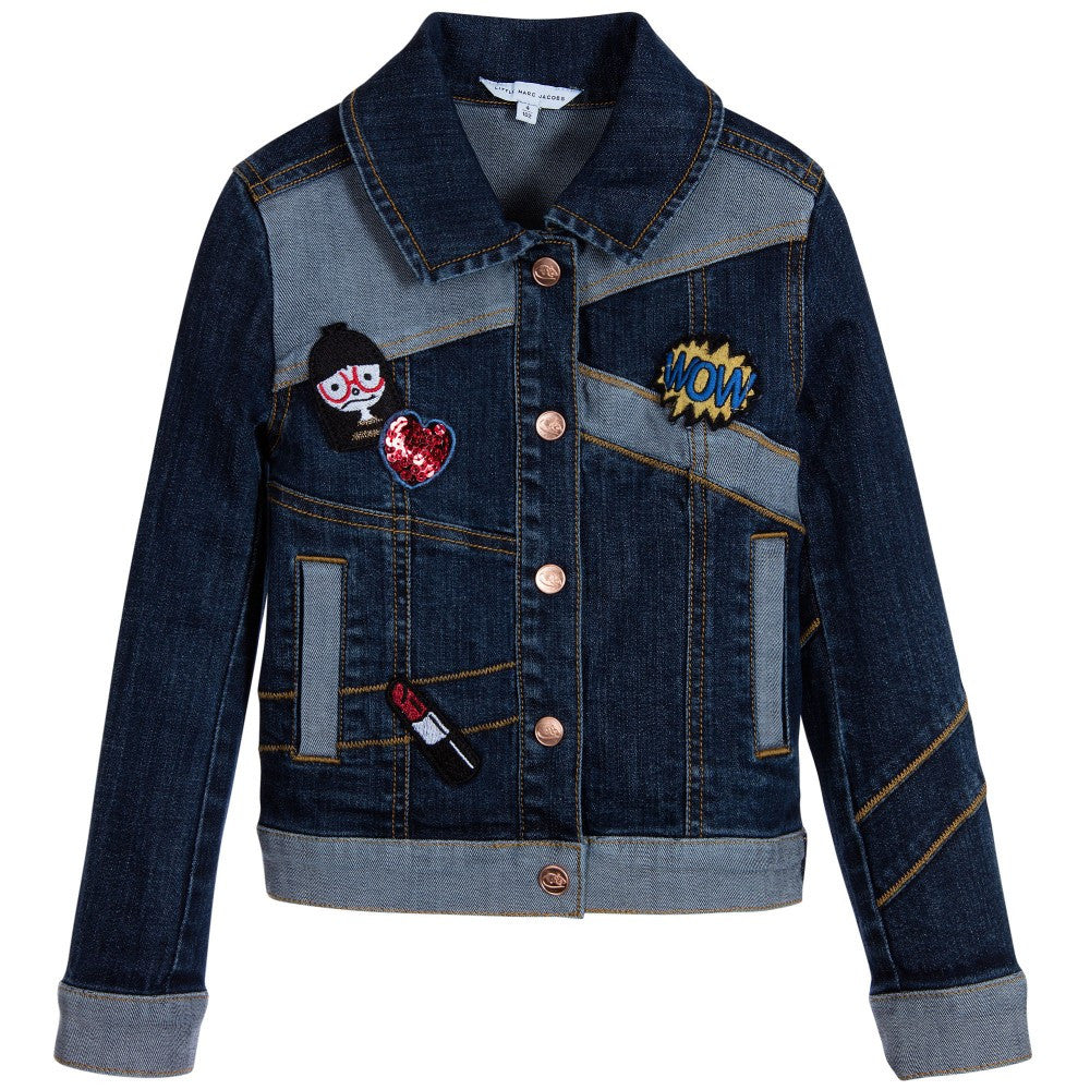 Little Marc Jacobs Girls Blue Denim Jacket with Patches (Mini-Me)