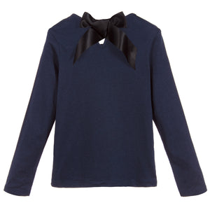 Marc Jacobs Girls Navy Blue Logo Top with Bowtie