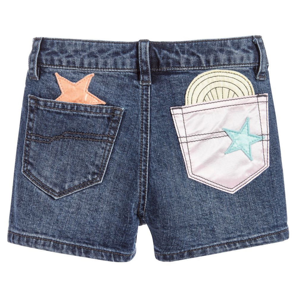 Marc Jacobs Girls Satin Patched Denim Shorts (Mini-Me)