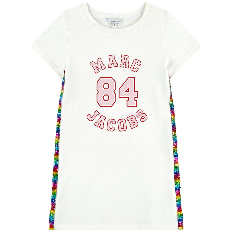 Marc Jacobs Girls White Logo Sweatshirt Dress w/ sequins (Mini-Me) Petit New York Marc Jacobs Girls White Logo Sweatshirt Dress w/ sequins (Mini-Me) Petit New York
