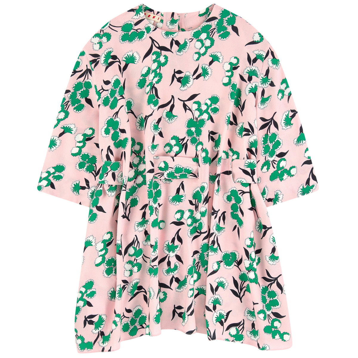 Marni Girls Floral Printed Pink Crepe Dress - Main Image