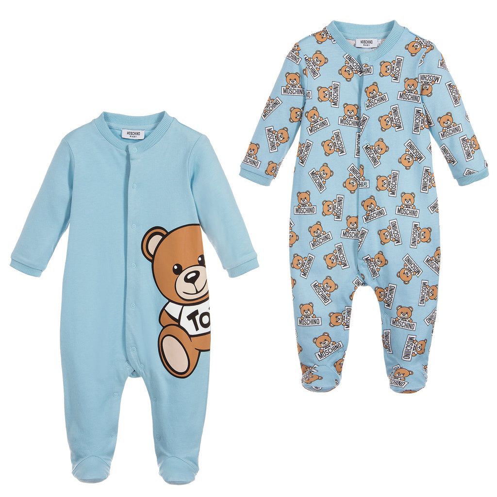 Moschino Baby Boys Blue Romper Two Piece Gift Set