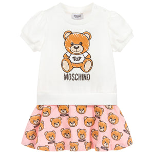 Baby Girls White & Pink Logo Bear Dress