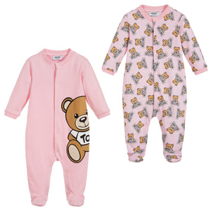Moschino Baby Girls Pink Romper Two Piece Gift Set