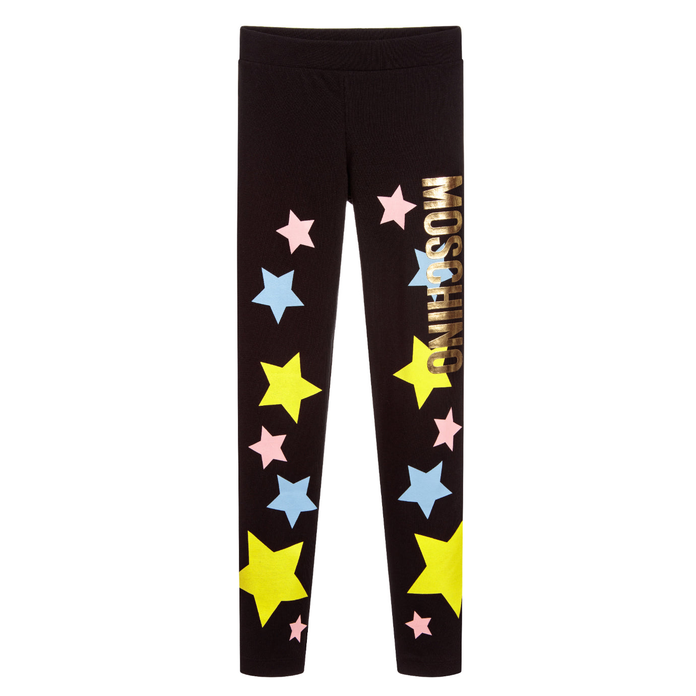 Moschino Girls Black Leggings with Colorful Stars & Logo – Petit