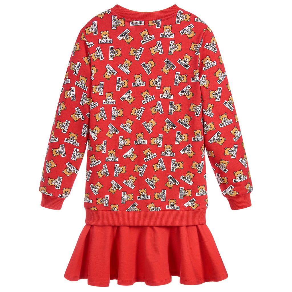 Moschino Girls Red Logo Teddybear Sweatshirt-Dress