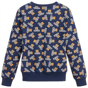 Moschino Navy Blue Teddybear-Logo Printed Sweatshirt (unisex)