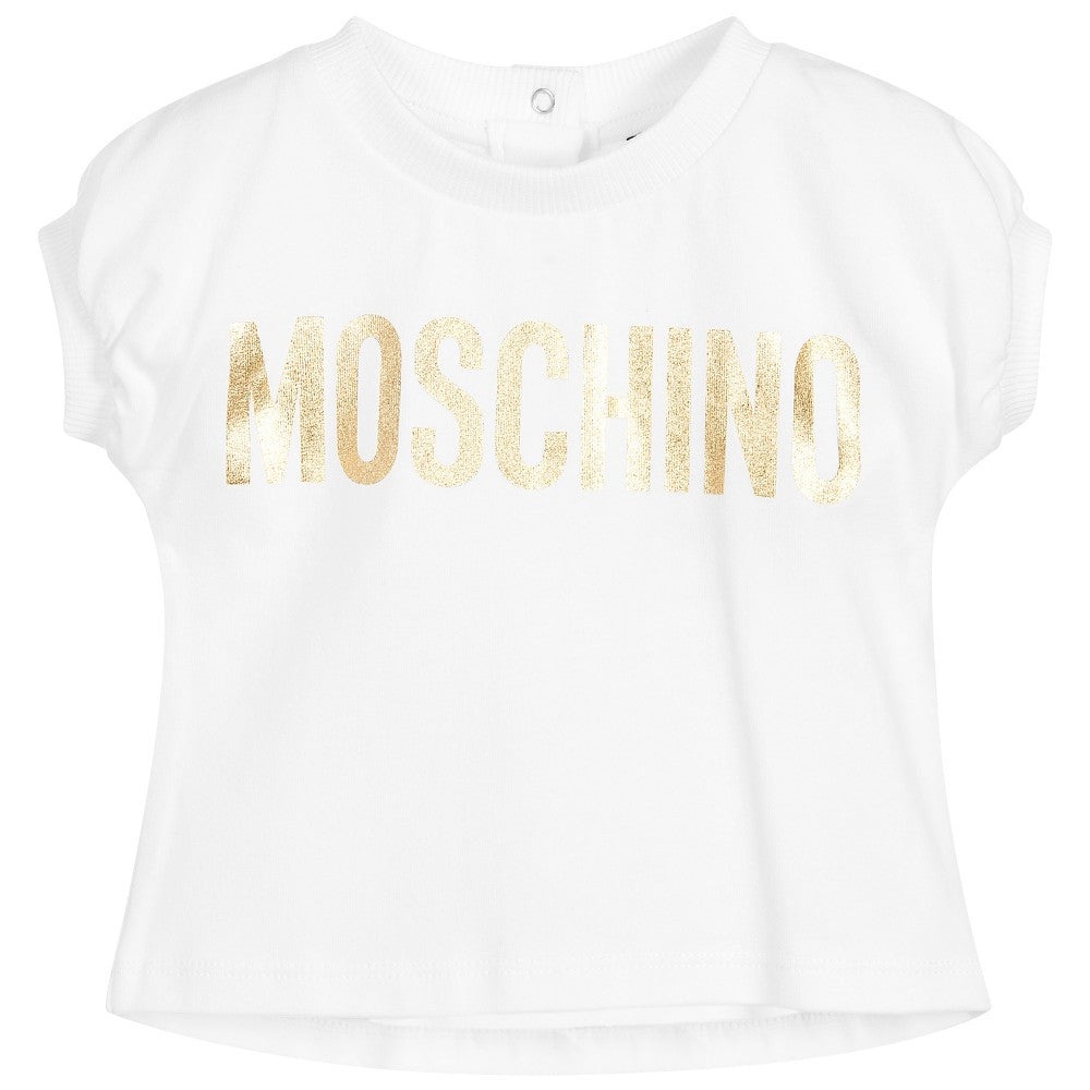 Moschino Baby Girls White and Gold Logo Top