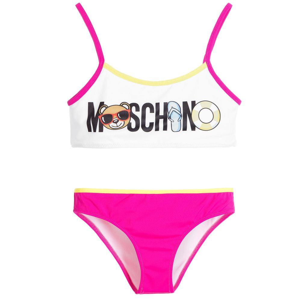 Moschino Girls Fuchsia & White Logo Bikini