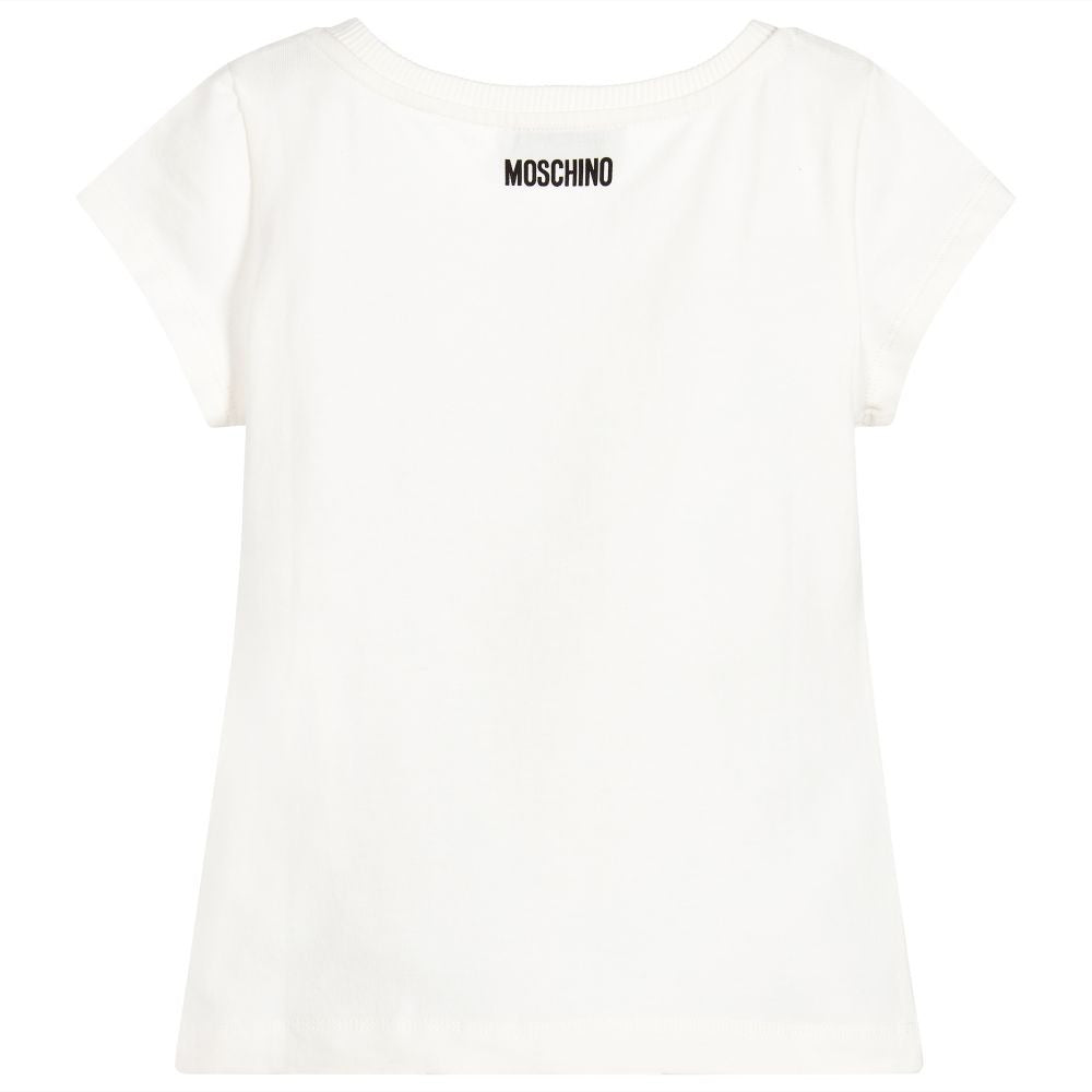 Moschino Girls White Sparkly Face T-shirt