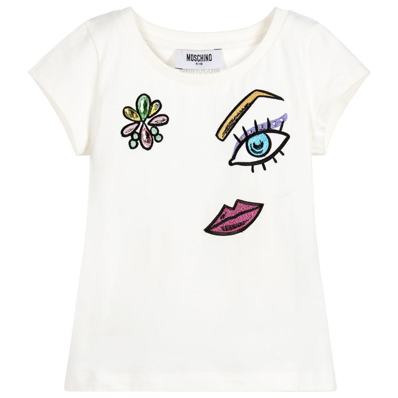 Moschino Girls White Sparkly Face T-shirt