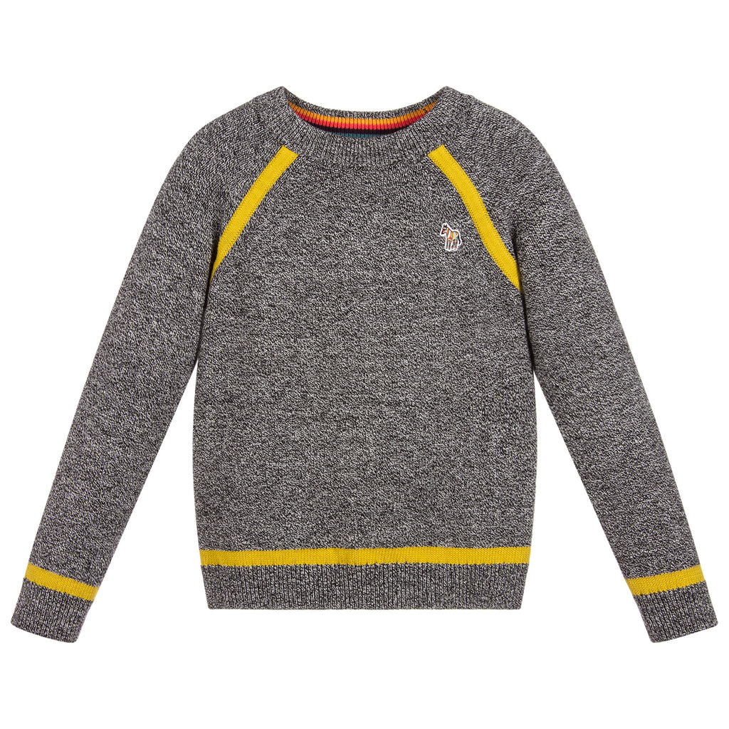 Paul Smith Boys Grey Knitted Sweater with Yellow Accents