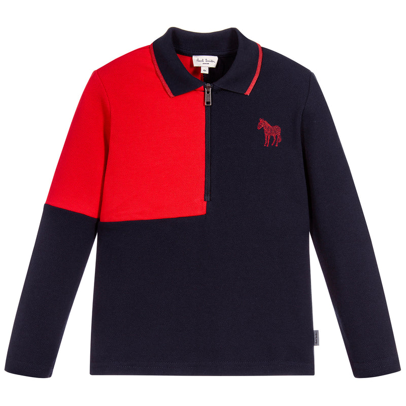 Paul Smith Boys Navy Contrast Red Piqué Polo Shirt