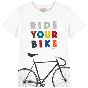 Paul Smith Boys 'Ride your bike' Printed White T-shirt