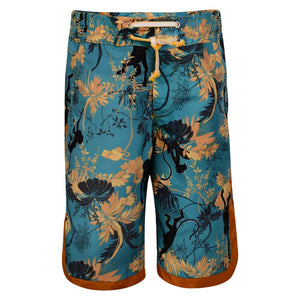 Boys Floral Blue & Orange Swim Shorts