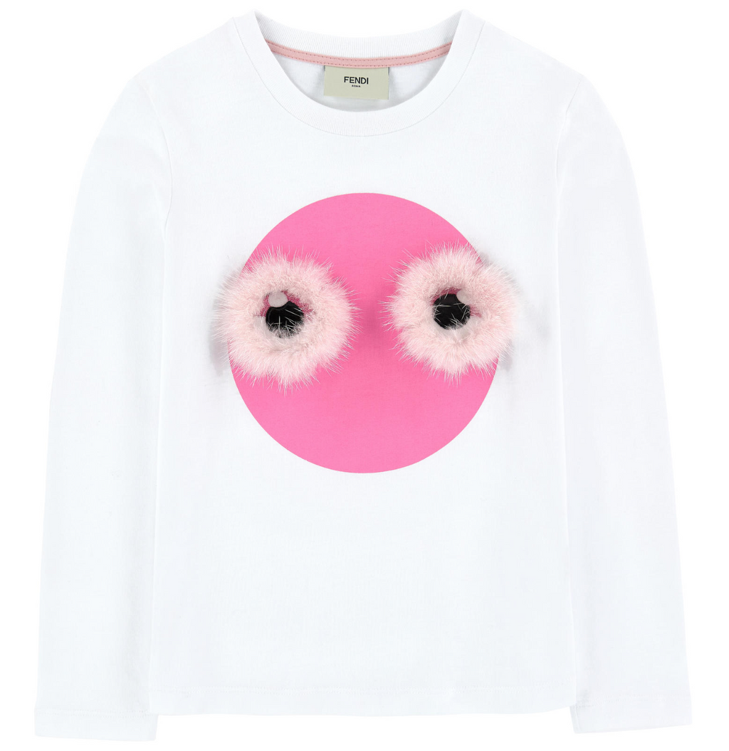 Fendi Girls White Mini-Me 'Monster' T-shirt Girls Tops Fendi [Petit_New_York]