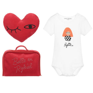 Baby White Romper & Red Heart Gift Set