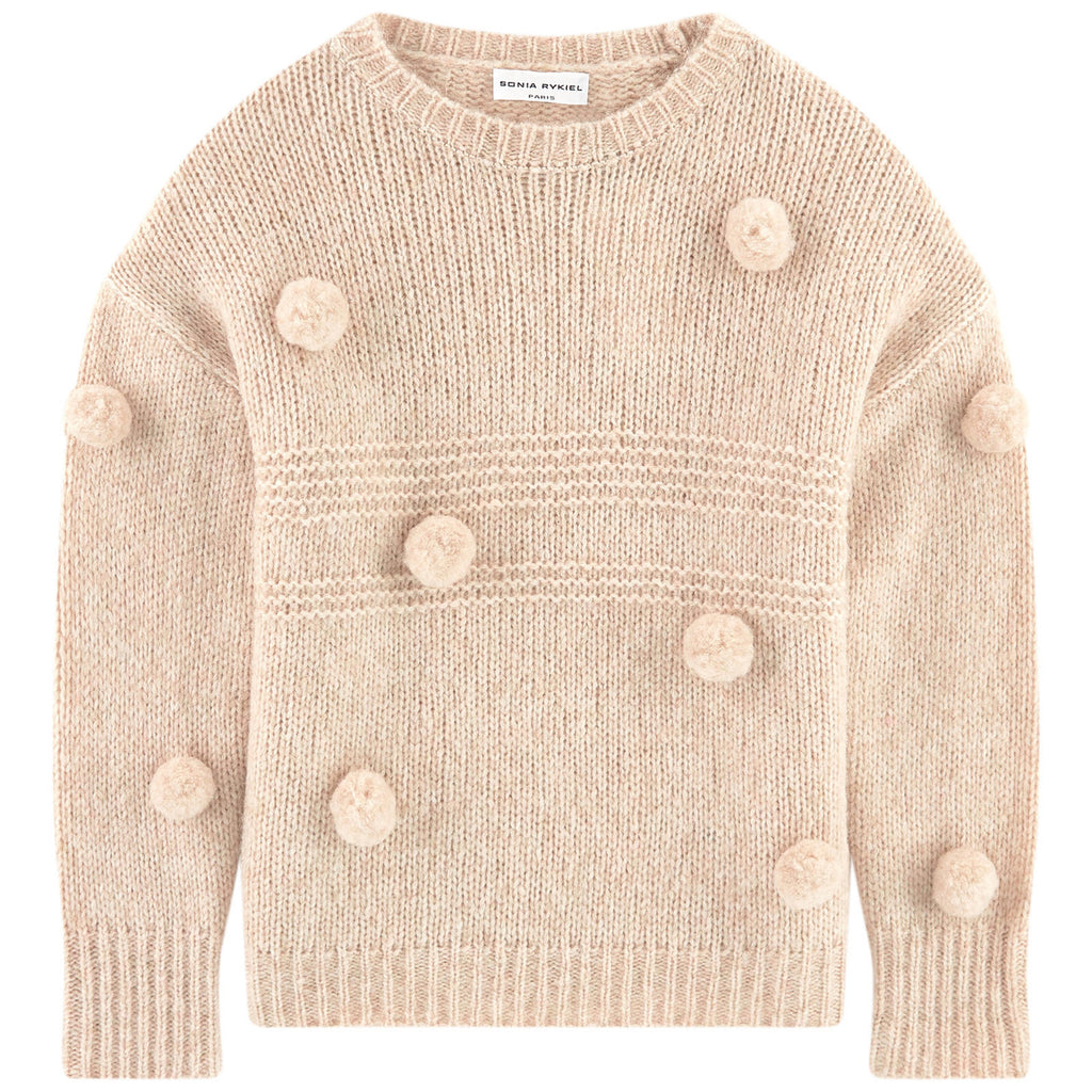 Girls Nude Knitted Sweater with Pom Pom's