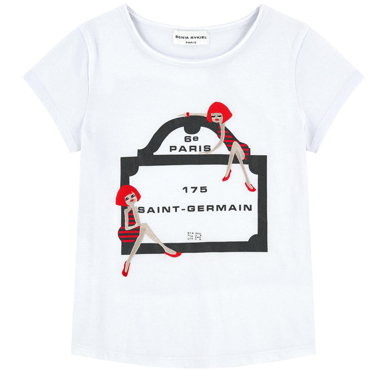 Girls White 'Paris Street Sign' T-shirt