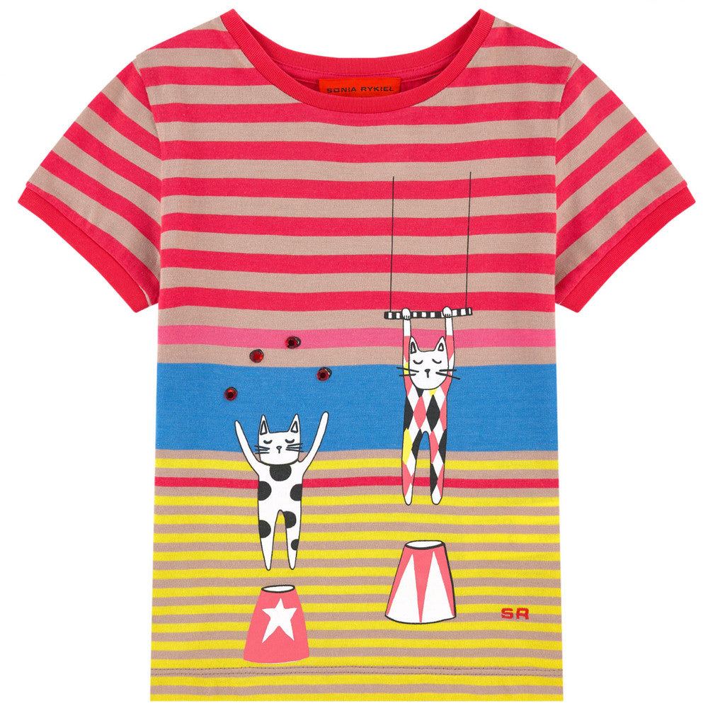 Girls Circus Cat Printed T-shirt