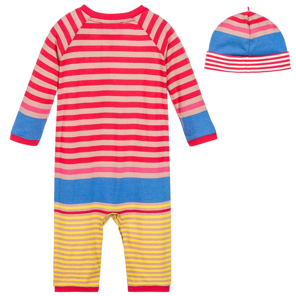 Baby Girls Striped Romper & Hat Gift Set