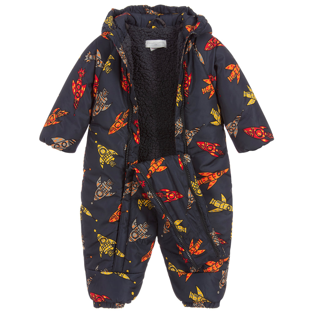 Baby Unisex Hooded Snowsuit with Rockets Print