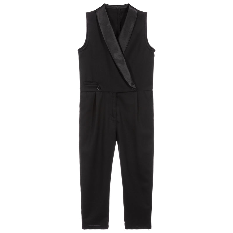 Girls Black Wool with Satin Jumpsuit