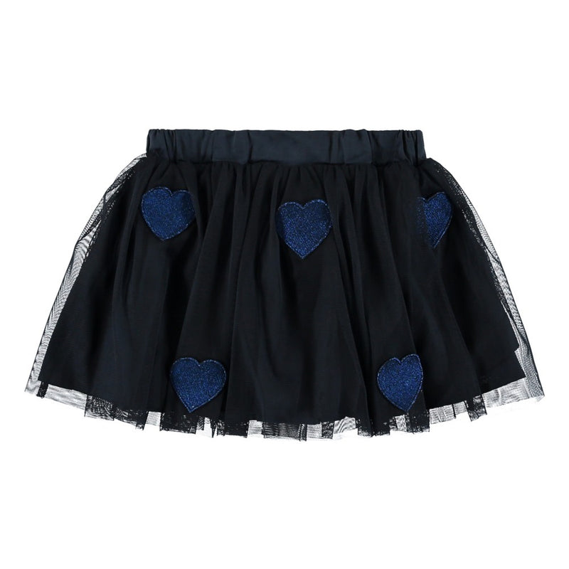 Girls Navy Blue Heart Patches Tulle Skirt