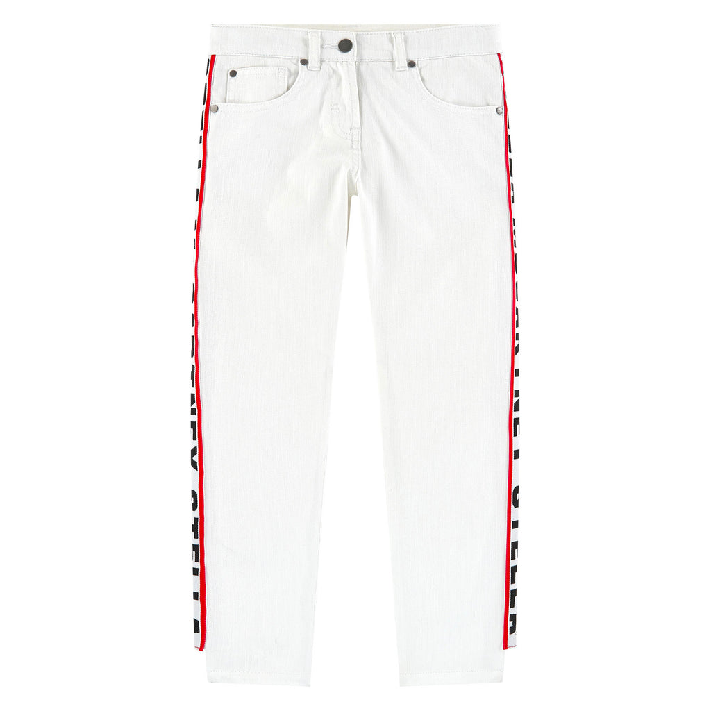 Girls White Side Logo Strip Jeans