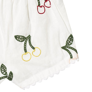 Baby Girls White Cherry Embroidered Linen Shorts