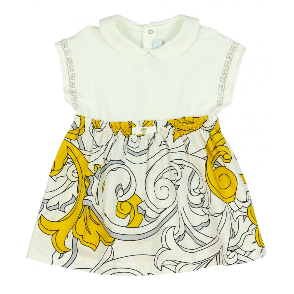 Versace Baby Girls White and Yellow Baroque Dress