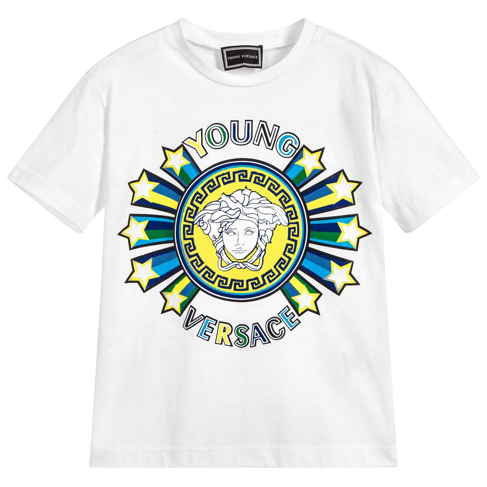 Versace Boys White Colorful Medusa Logo T-shirt
