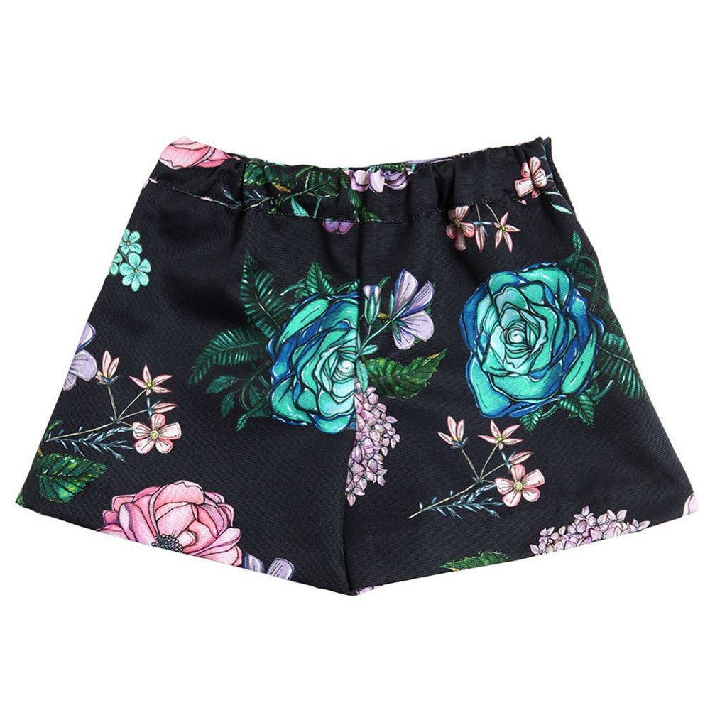 Versace Girls Dark Navy Floral Printed Shorts Girls Shorts Young Versace [Petit_New_York]