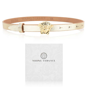 Versace Girls Gold Leather Belt with Logo Buckle