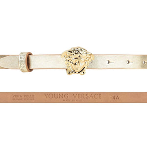Versace Girls Gold Leather Belt with Logo Buckle