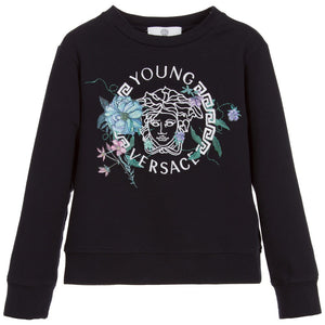 Versace Girls Navy Blue Medusa Logo Sweatshirt Girls Sweaters & Sweatshirts Young Versace [Petit_New_York]