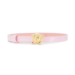 Girls Shiny Pink Belt with Gold Medusa Buckle